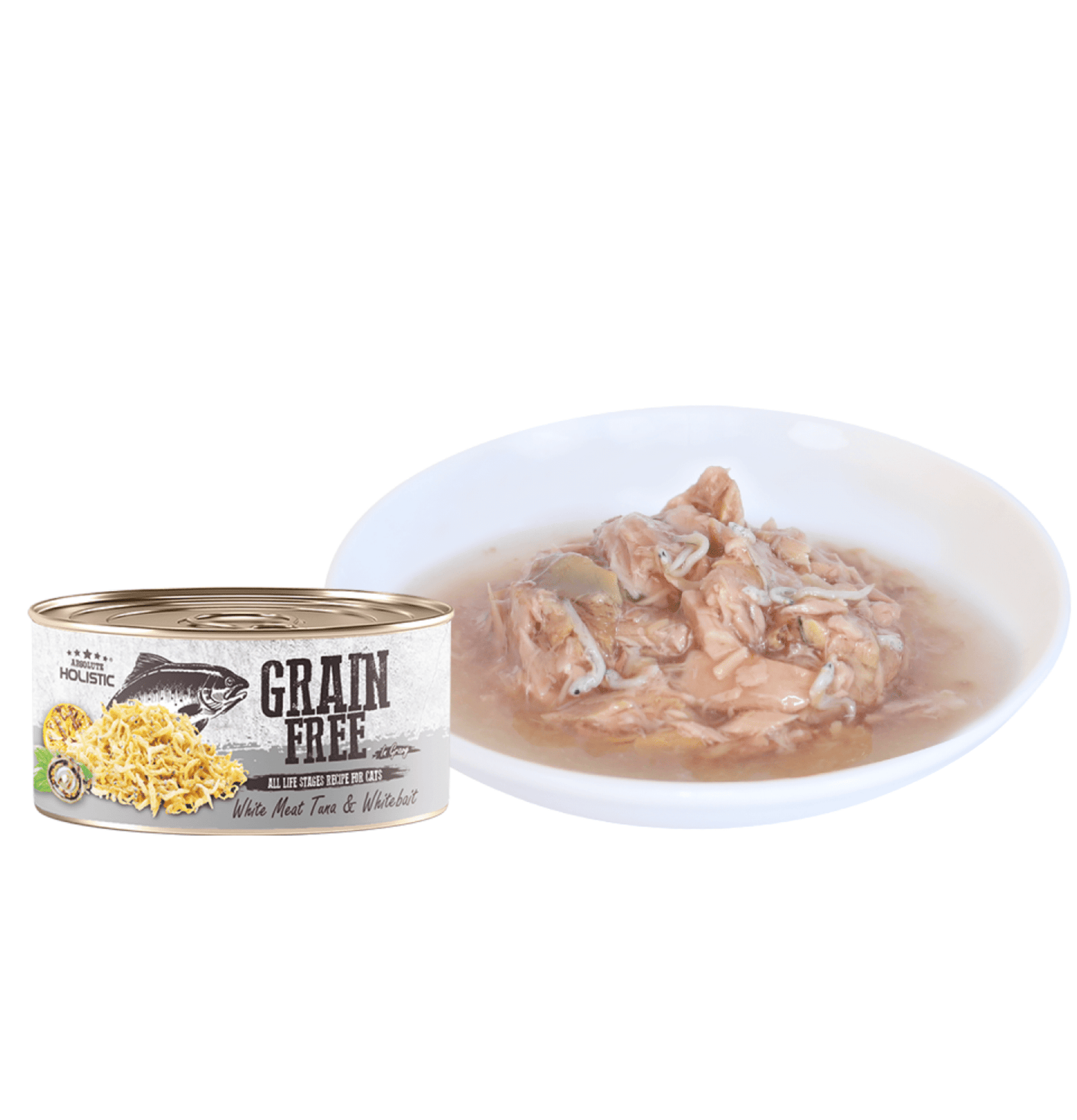 Absolute Holistic | 無穀物肉汁白肉吞拿魚+白飯魚貓罐頭 80g - SugarPet