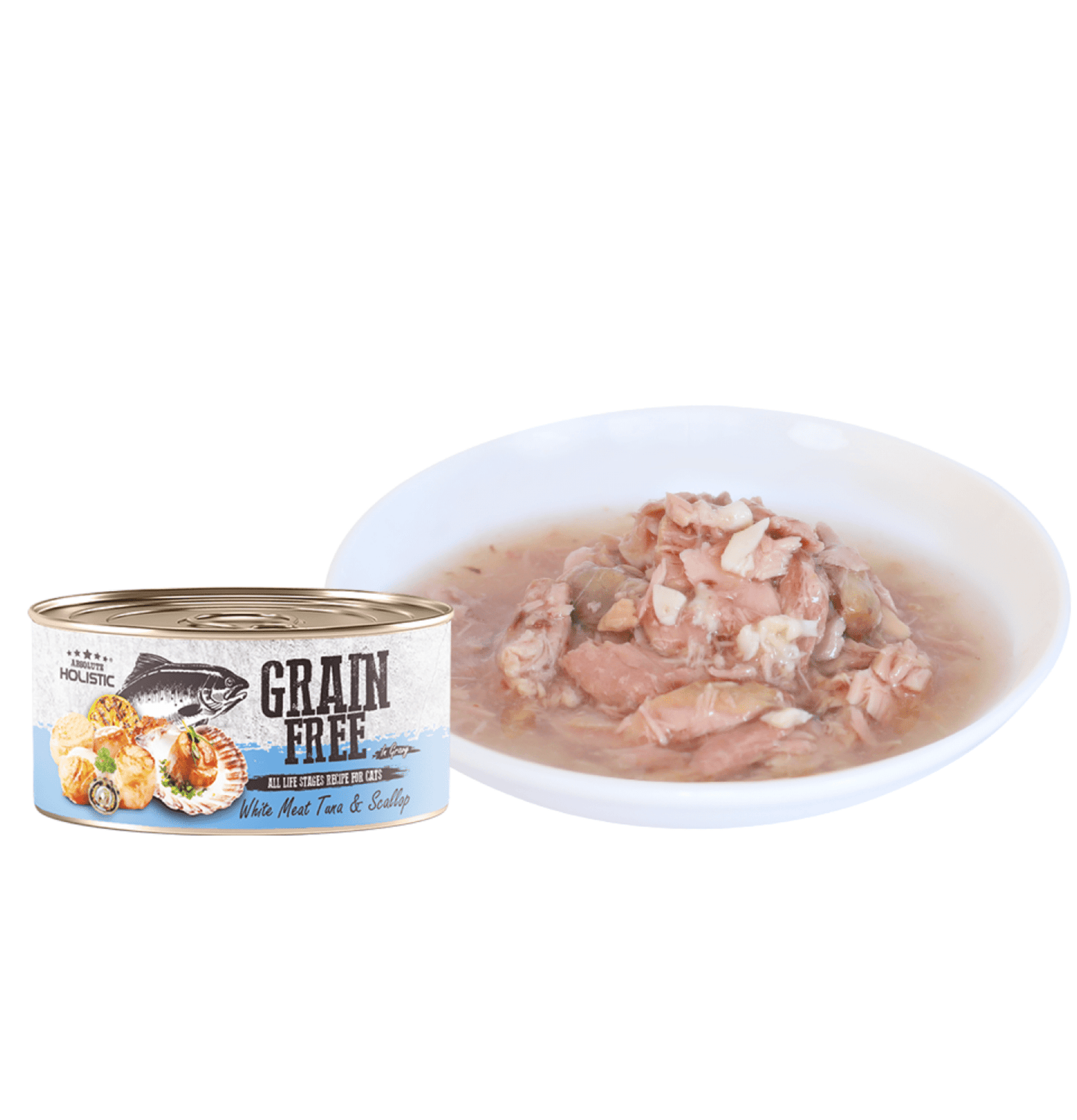 Absolute Holistic | 無穀物肉汁白肉吞拿魚+帶子貓罐頭 80g - SugarPet