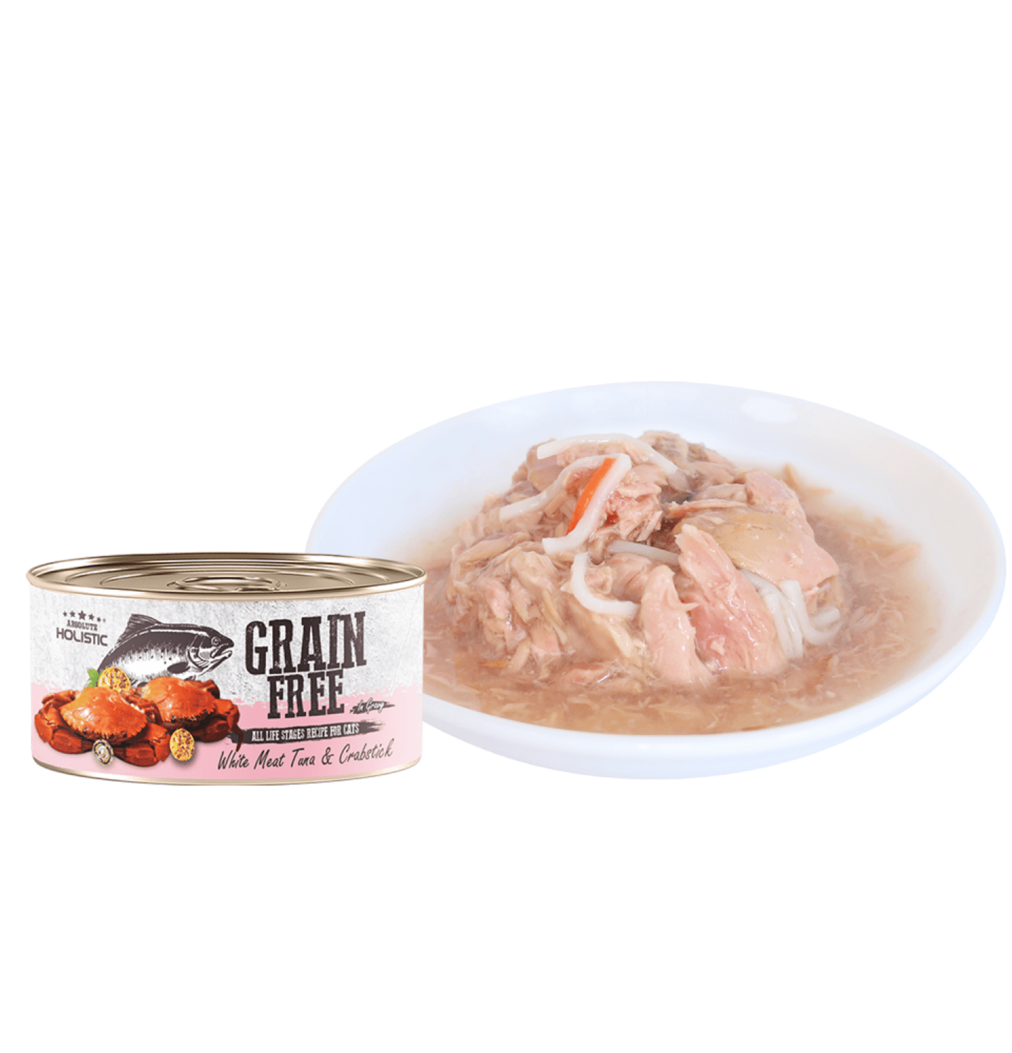 Absolute Holistic | 無穀物肉汁白肉吞拿魚+蟹柳貓罐頭 80g - SugarPet
