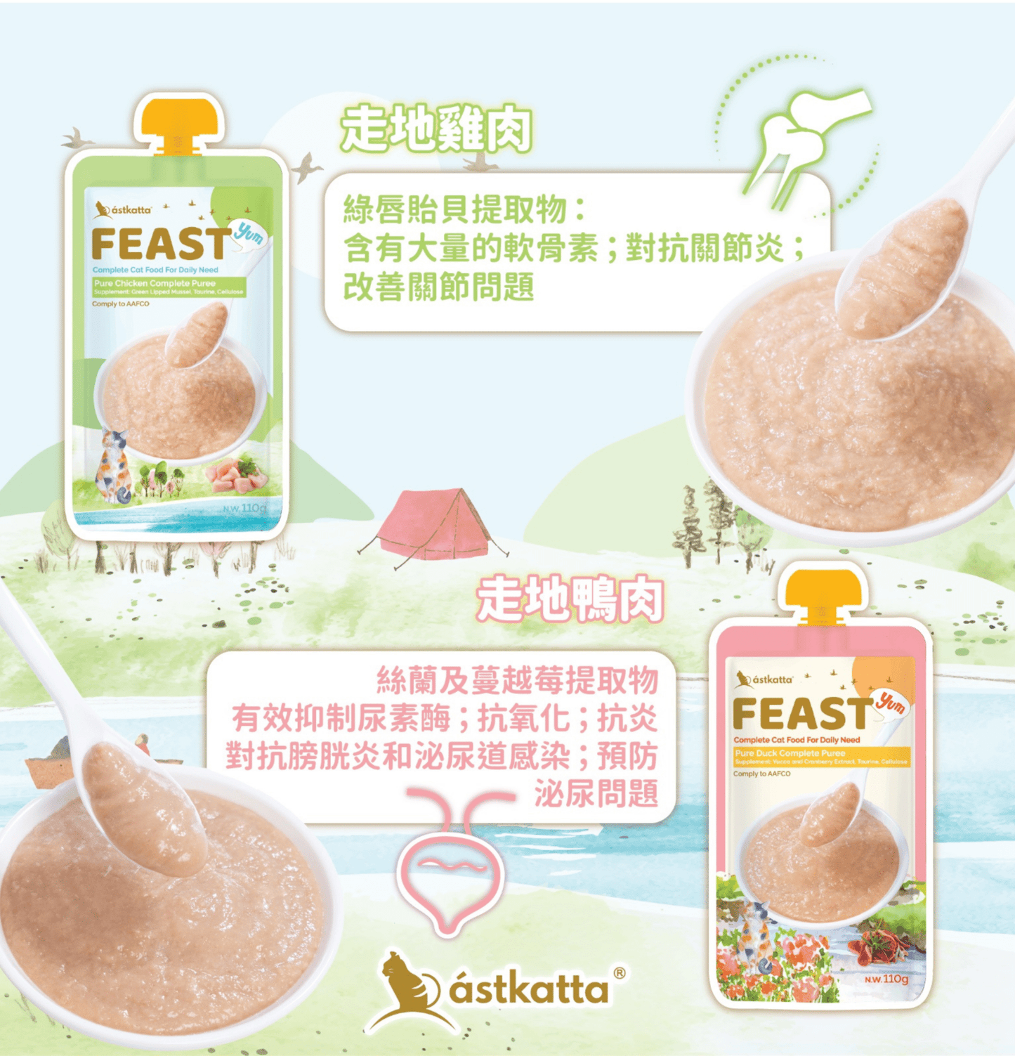 Astkatta | 鮮肉盛宴營養主食 - 混合味道貓貓主食包體驗套裝 110g - SugarPet