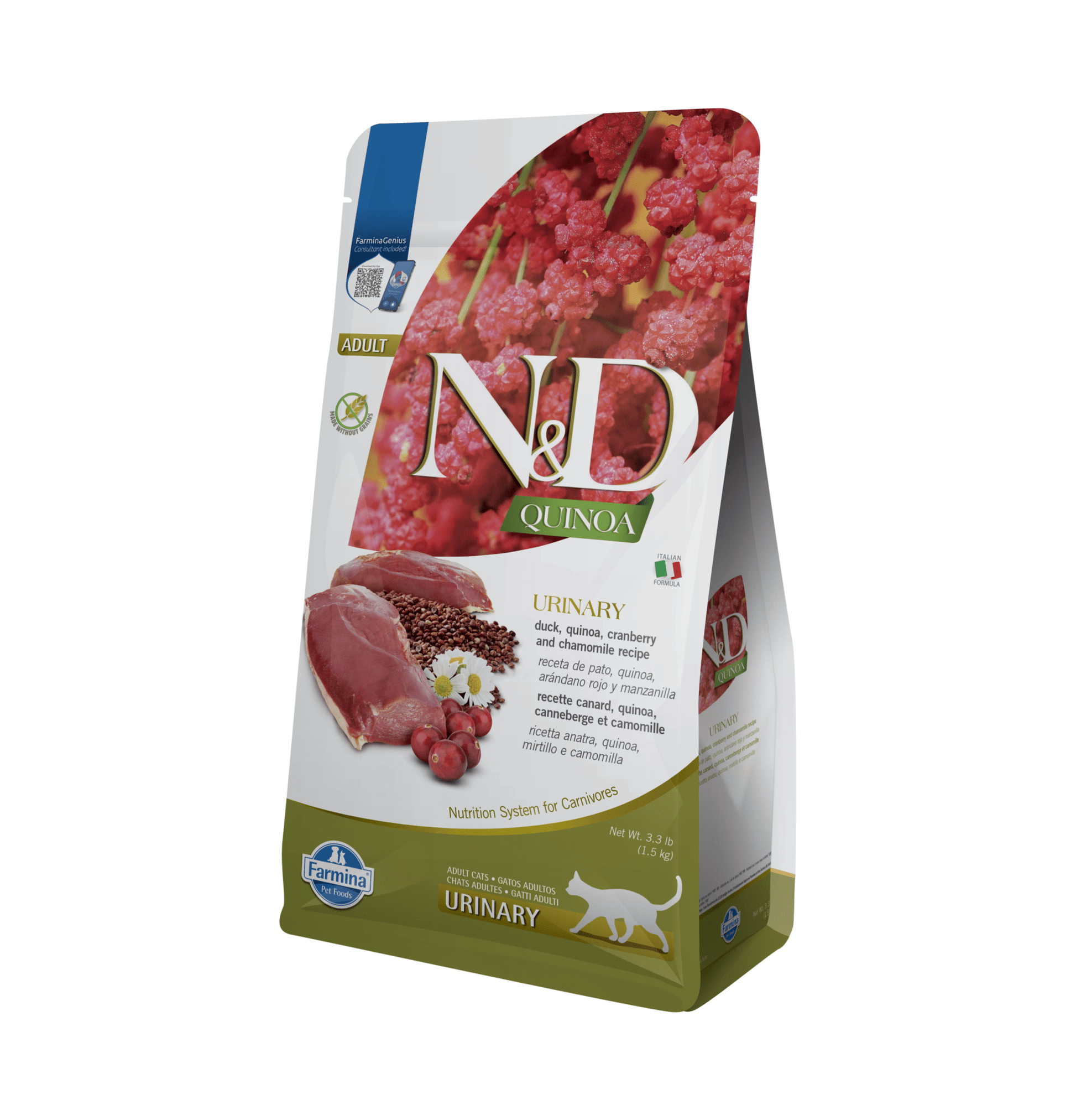 Farmina N&D | 天然藜麥無穀物保健系列 - 鴨肉&小紅莓泌尿道保健成貓乾糧 1.5kg - SugarPet 寵甜