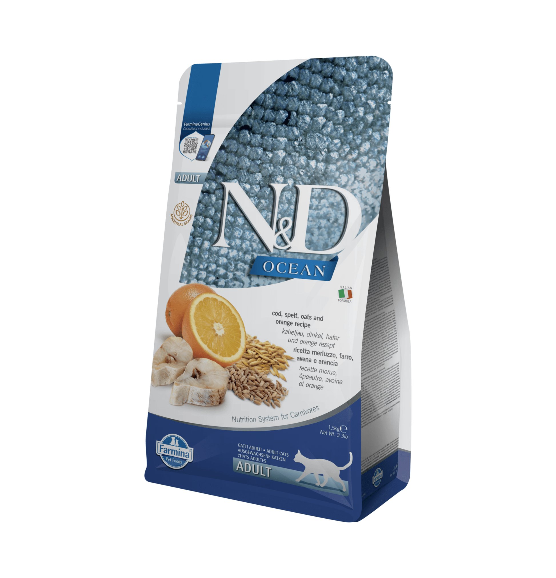 Farmina N&D | 天然低穀物系列 - 鱈魚&甜橙成貓乾糧 1.5kg - SugarPet 寵甜