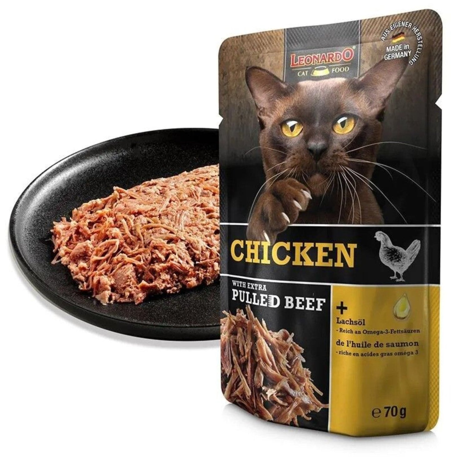 Leonardo & Belcando Cat Food | 貓濕糧手撕牛肉餐包系列 Moist Food With Extra Pulled Beef - 雞肉配 70g - SugarPet 寵甜
