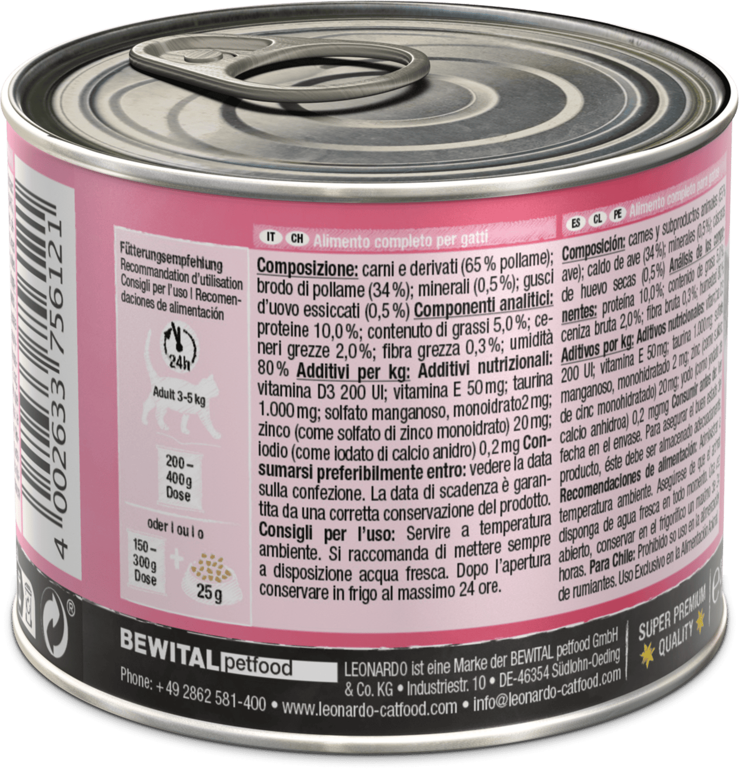 Leonardo & Belcando Cat Food | Super Premium 經典‧高能活力罐 - 純家禽配方成貓罐頭 200g - SugarPet 寵甜