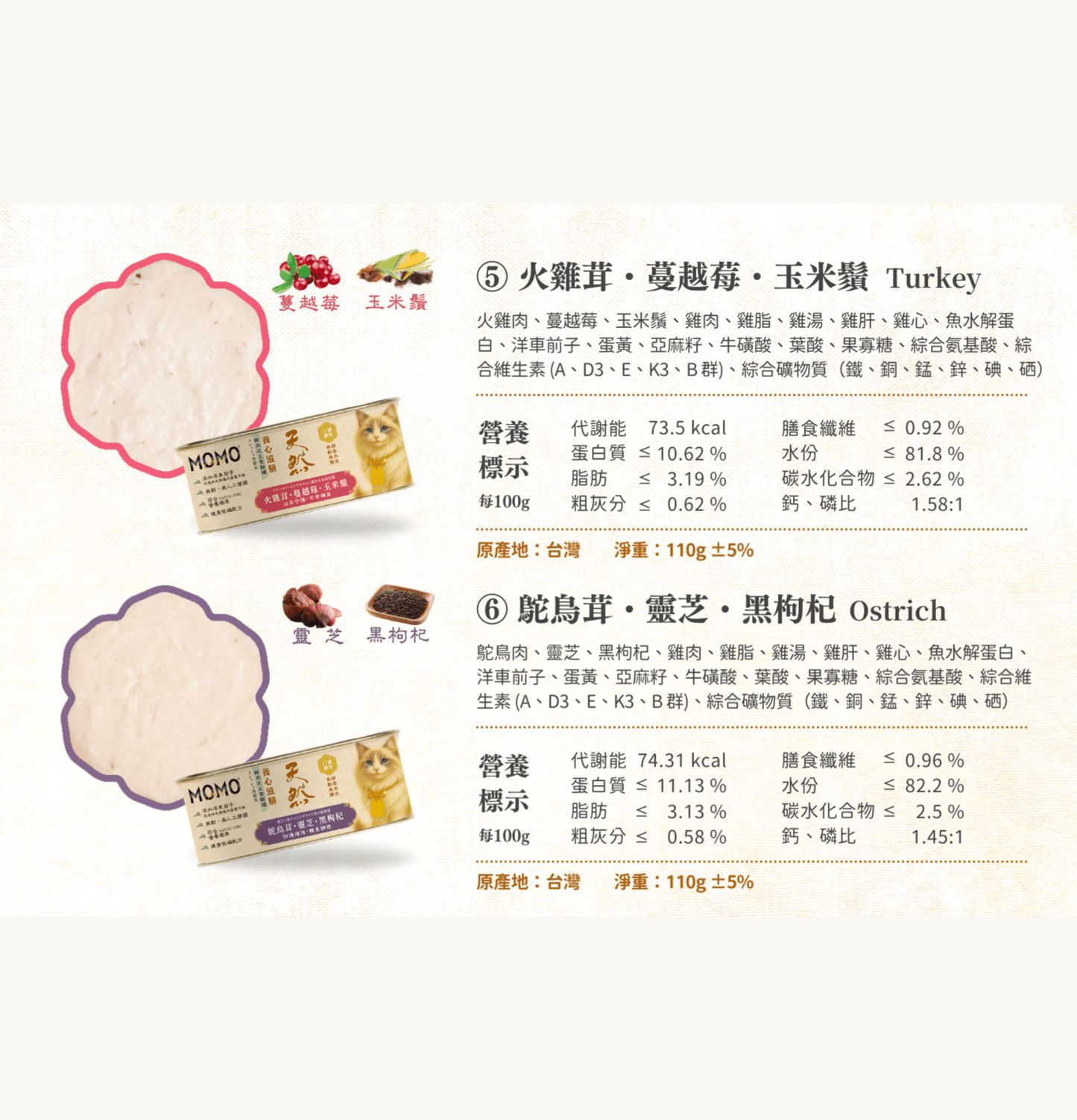 MOMOcare 萌寵守護 | 養心滋膳・溫燉 × 天然 - 鴕鳥茸 + 靈芝 + 黑枸杞 【防護增強・轉季調理】 - 肉泥營養主食貓罐頭 110g - SugarPet 寵甜