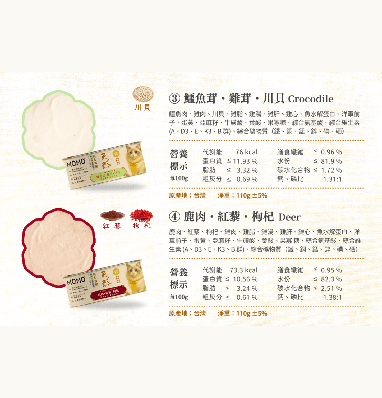 MOMOcare 萌寵守護 | 養心滋膳・溫燉 × 天然 - 鹿肉 + 紅藜 + 枸杞 【體力強化・氣血支持】 - 肉泥營養主食貓罐頭 110g - SugarPet 寵甜