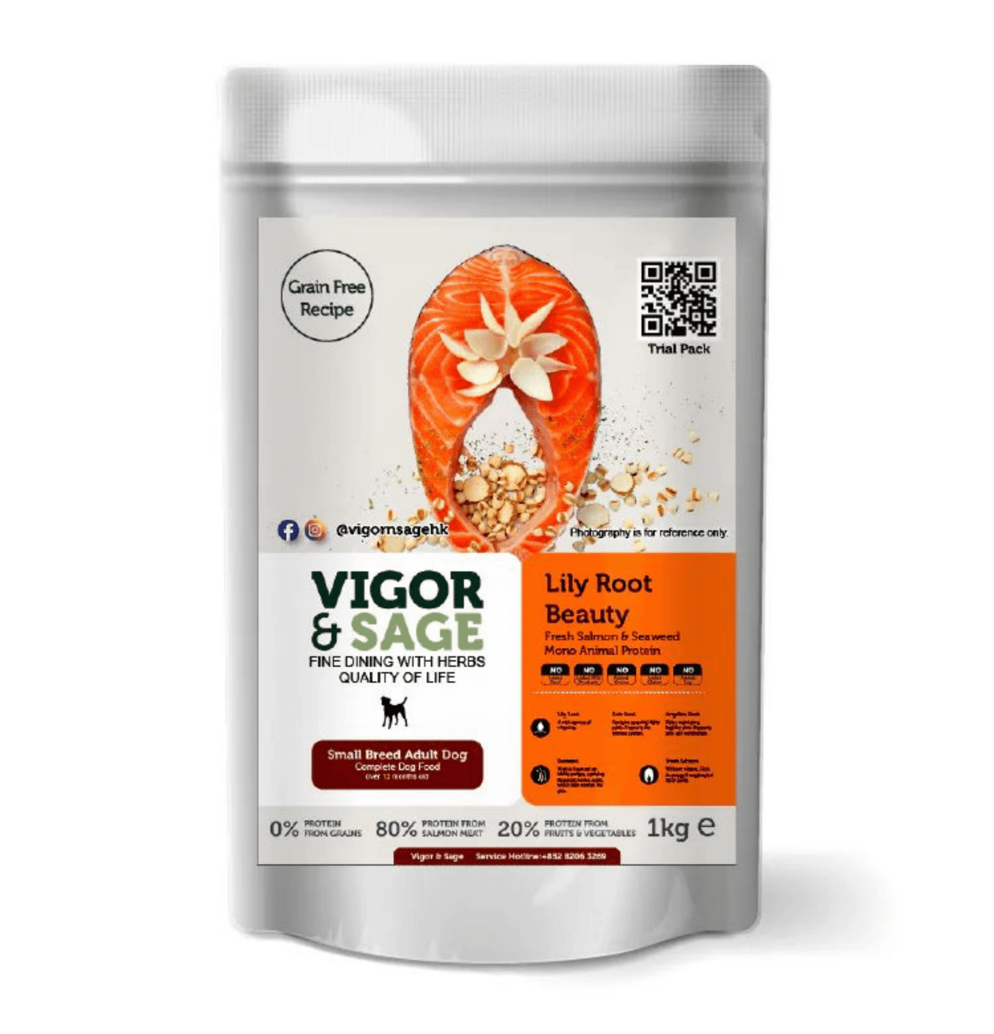 Vigor & Sage | 無穀物三文魚百合美毛狗乾糧 1kg - SugarPet 寵甜