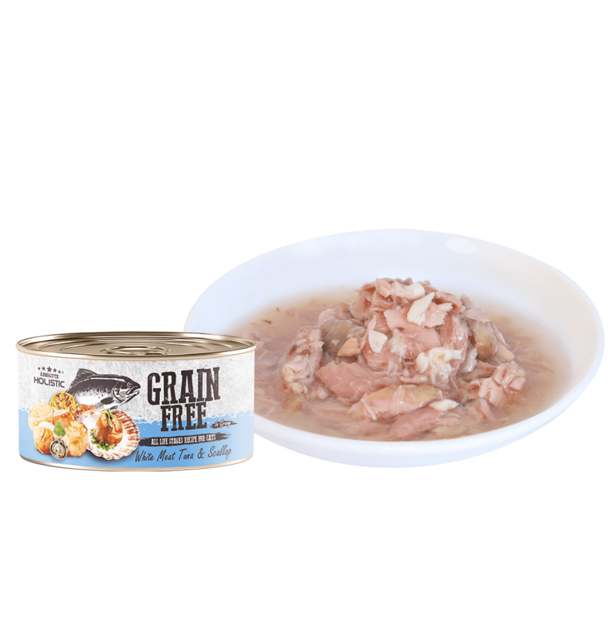 Absolute Holistic | 無穀物肉汁白肉吞拿魚+帶子貓罐頭 80g - SugarPet