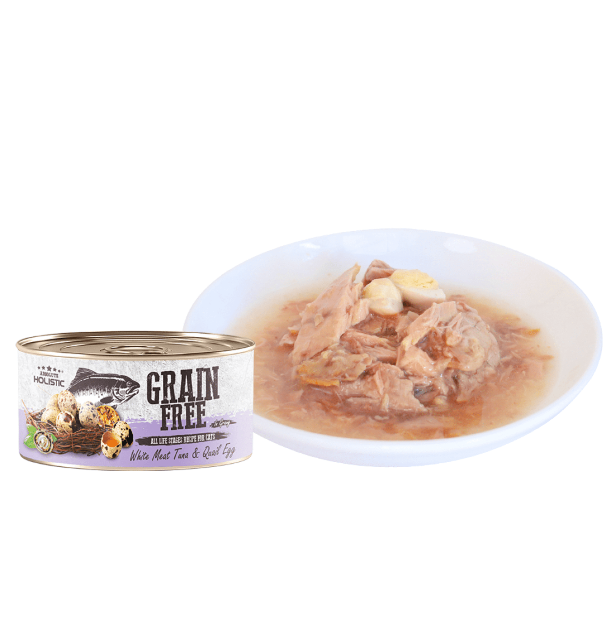 Absolute Holistic | 無穀物肉汁白肉吞拿魚+鵪鶉蛋貓罐頭 80g - SugarPet