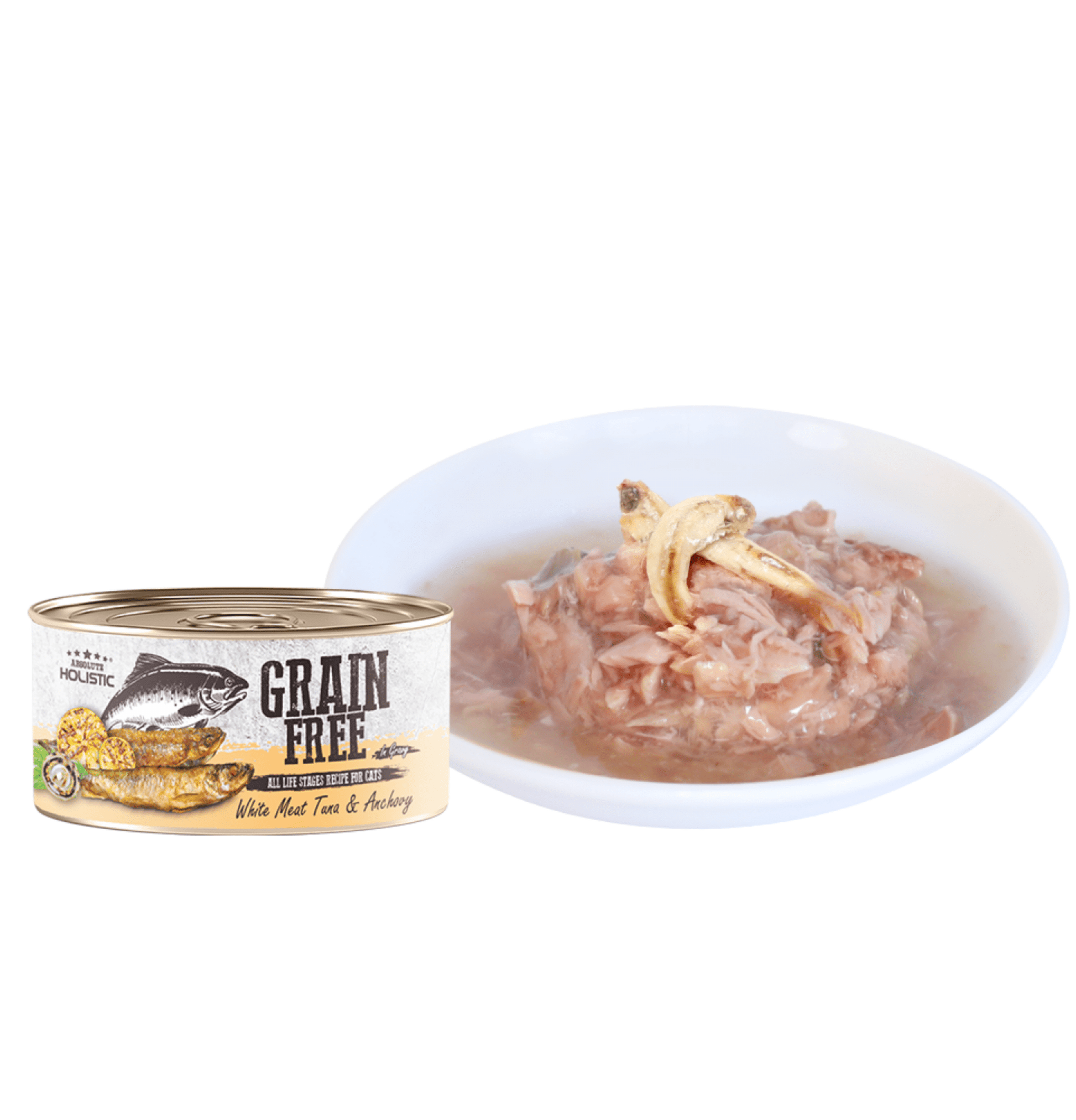 Absolute Holistic | 無穀物肉汁白肉吞拿魚+鯷魚貓罐頭 80g - SugarPet