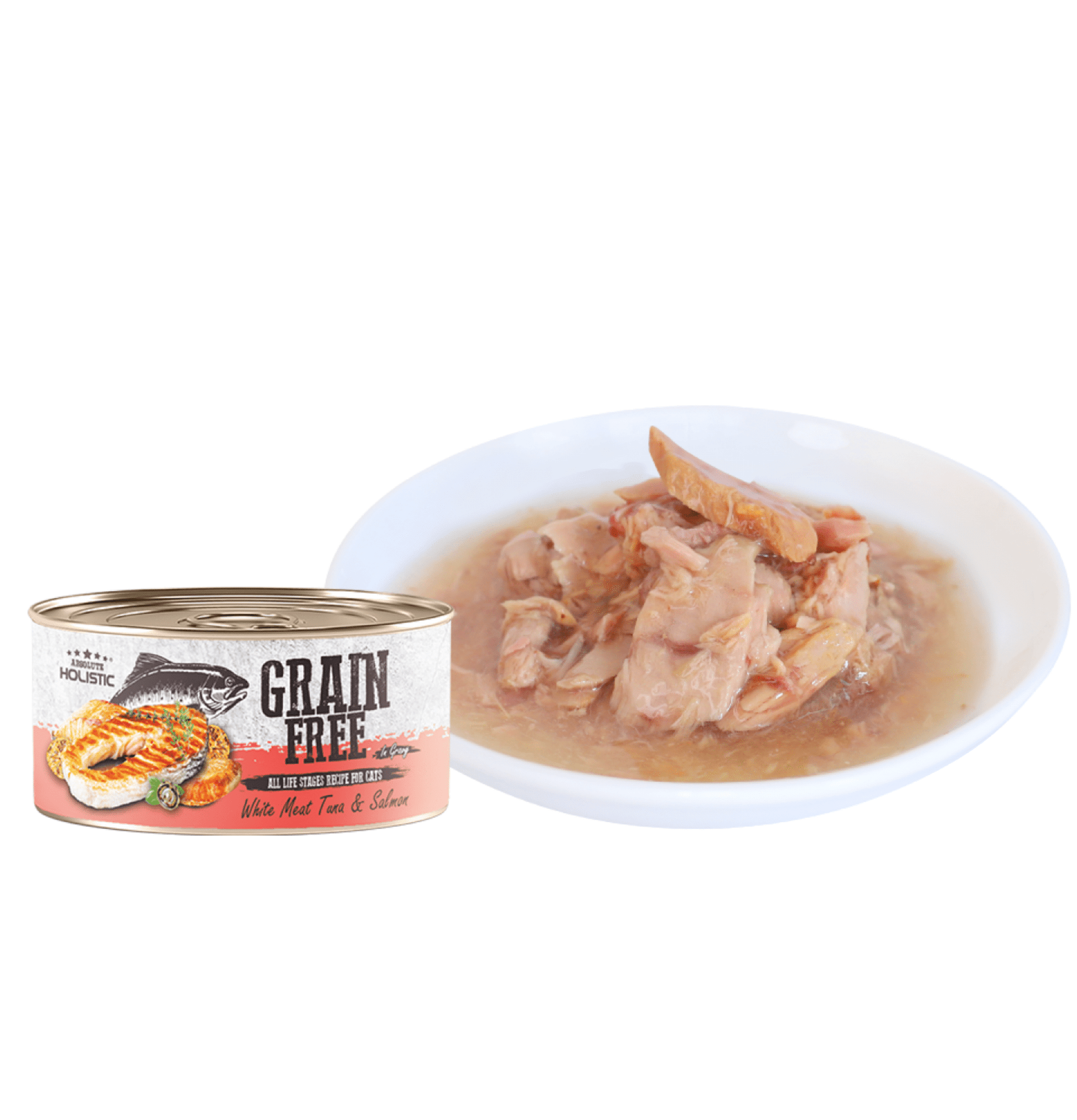 Absolute Holistic | 無穀物肉汁白肉吞拿魚+三文魚貓罐頭 80g - SugarPet