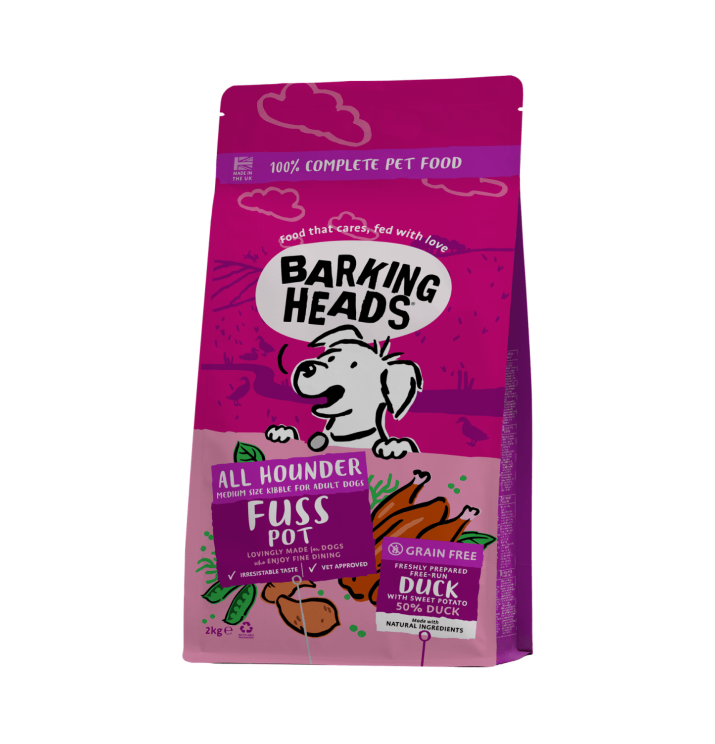 Barking Heads | 無穀物全天然放養鴨肉成犬狗乾糧（紫紅色） - SugarPet 寵甜