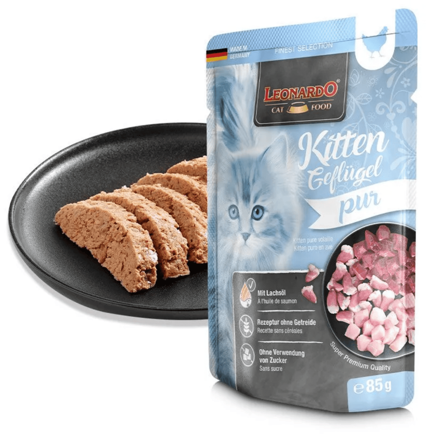 Leonardo & Belcando Cat Food | 貓濕糧手撕牛肉餐包系列 Moist Food Finest Selection - 家禽配方幼貓 85g - SugarPet 寵甜