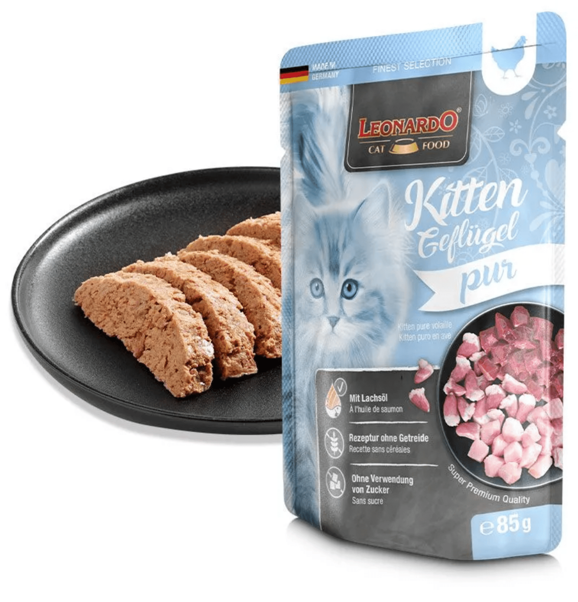 Leonardo & Belcando Cat Food | 貓濕糧手撕牛肉餐包系列 Moist Food Finest Selection - 家禽配方幼貓 85g - SugarPet 寵甜
