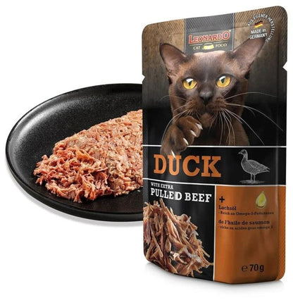 Leonardo & Belcando Cat Food | 貓濕糧手撕牛肉餐包系列 Moist Food With Extra Pulled Beef - 鴨肉 70g - SugarPet 寵甜