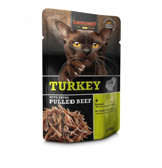 Leonardo & Belcando Cat Food | 貓濕糧手撕牛肉餐包系列 Moist Food With Extra Pulled Beef - 火雞 70g - SugarPet 寵甜
