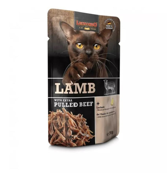 Leonardo & Belcando Cat Food | 貓濕糧手撕牛肉餐包系列 Moist Food With Extra Pulled Beef - 羊肉 70g - SugarPet 寵甜
