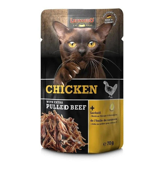 Leonardo & Belcando Cat Food | 貓濕糧手撕牛肉餐包系列 Moist Food With Extra Pulled Beef - 雞肉配 70g - SugarPet 寵甜