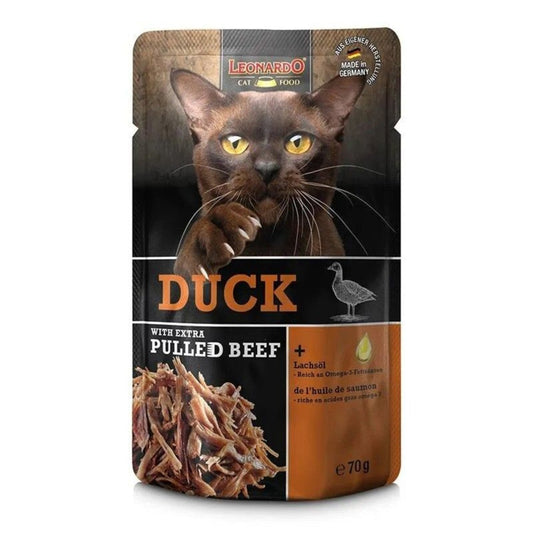 Leonardo & Belcando Cat Food | 貓濕糧手撕牛肉餐包系列 Moist Food With Extra Pulled Beef - 鴨肉 70g - SugarPet 寵甜