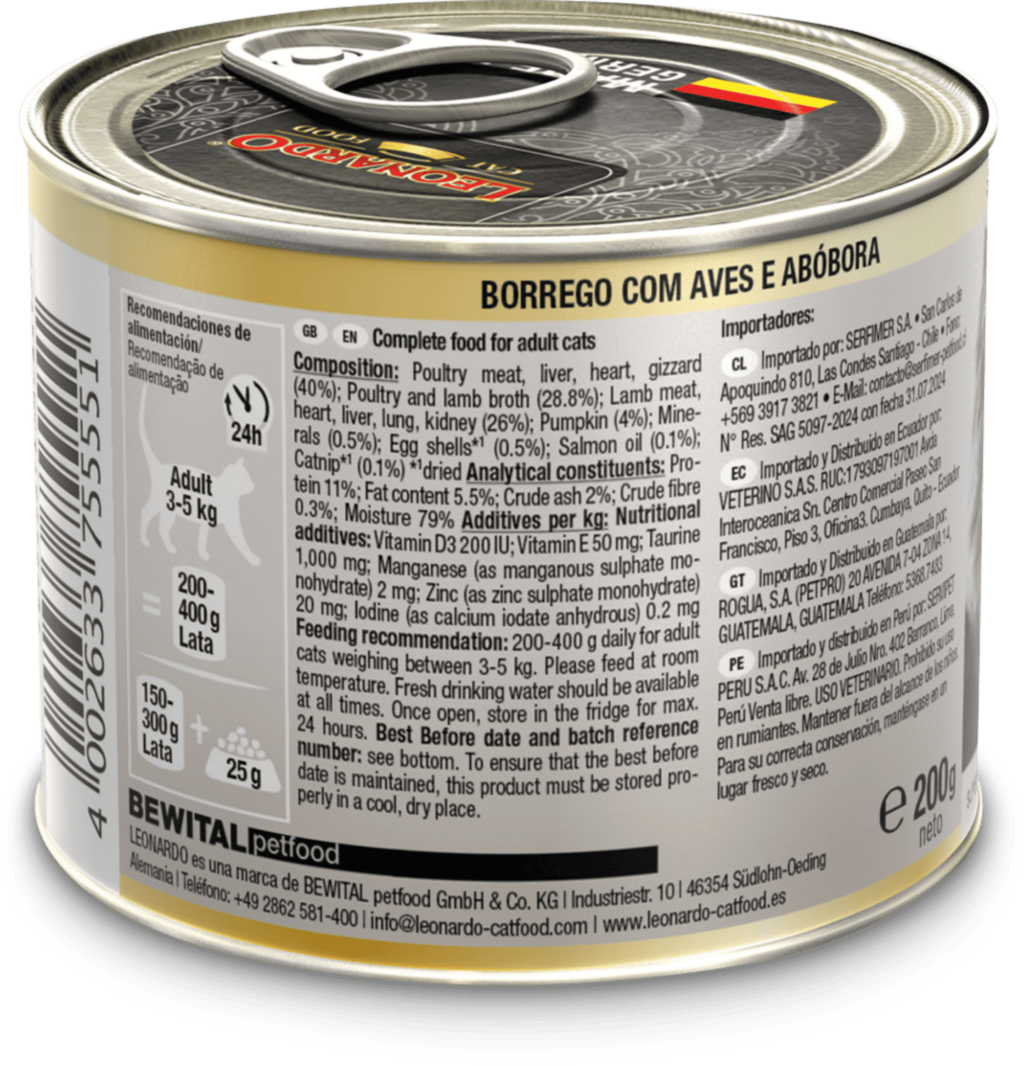 Leonardo & Belcando Cat Food | Superior Selection 臻選‧均衡營養罐 - 羊肉家禽南瓜配方成貓罐頭 200g - SugarPet 寵甜