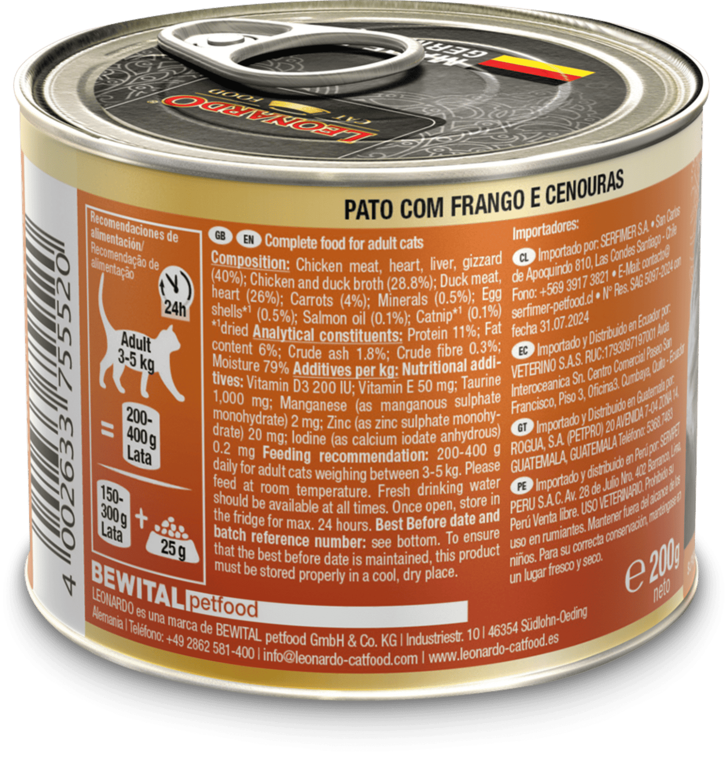 Leonardo & Belcando Cat Food | Superior Selection 臻選‧均衡營養罐 - 鴨雞胡蘿蔔配方成貓罐頭 200g - SugarPet 寵甜