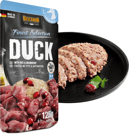 Leonardo & Belcando Dog Food | Moist Food- Finest Selection - 鴨肉、大米&越橘配方狗濕糧餐包 125g - SugarPet 寵甜