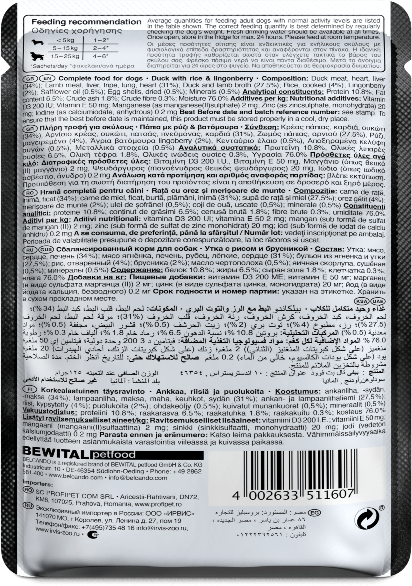 Leonardo & Belcando Dog Food | Moist Food- Finest Selection - 鴨肉、大米&越橘配方狗濕糧餐包 125g - SugarPet 寵甜