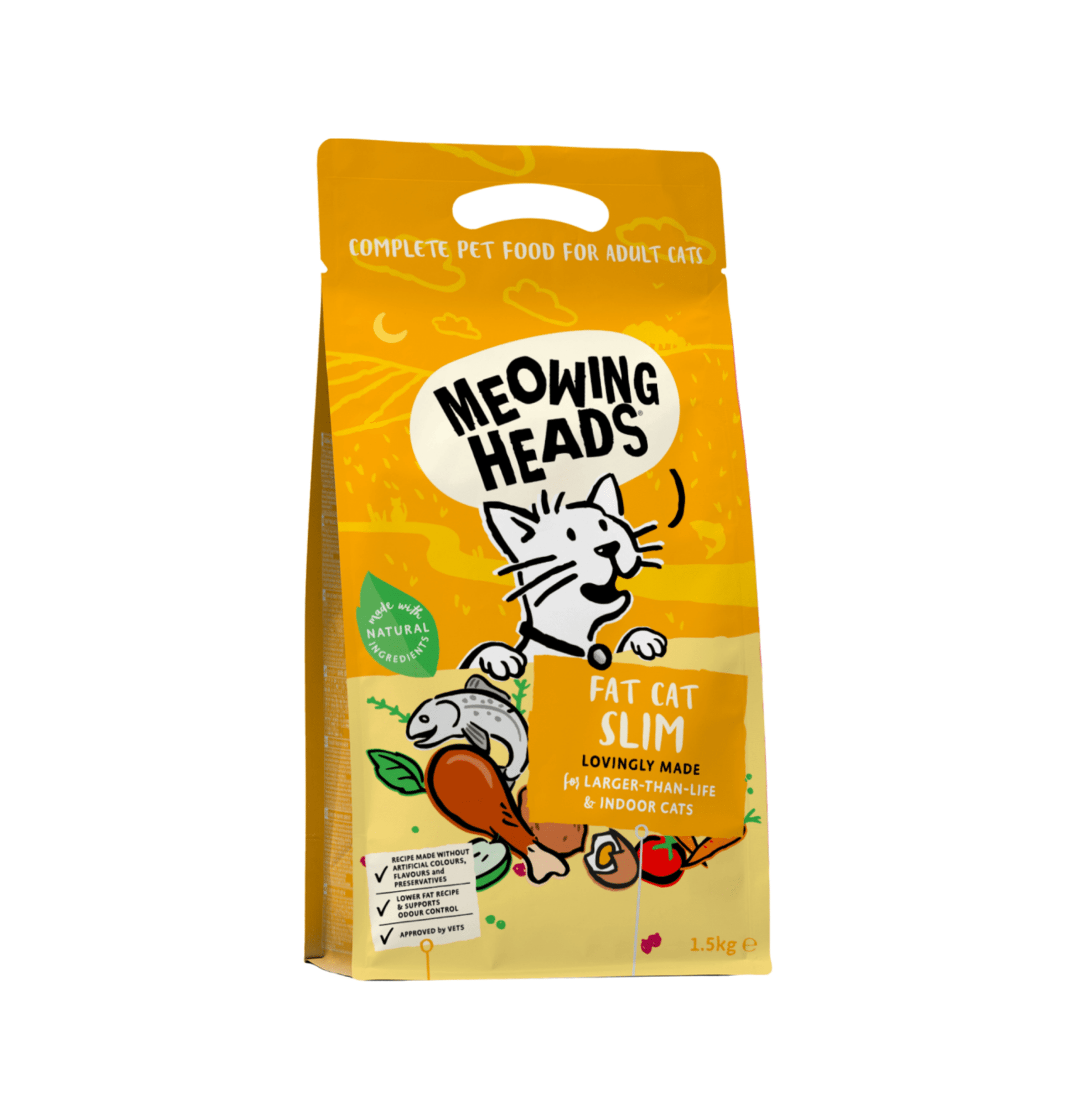 Meowing Heads | 無穀物纖體之選全體重控制及室內成貓乾糧（黃色） - SugarPet 寵甜