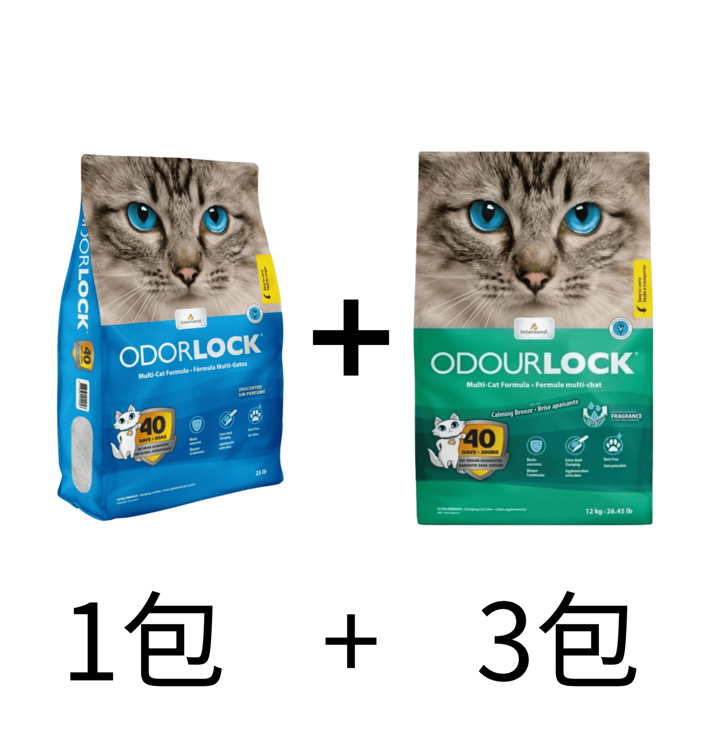 Odour Lock | 40天無塵強力除臭凝結礦物貓砂 12kg （原味 / 香味）套裝 - SugarPet 寵甜
