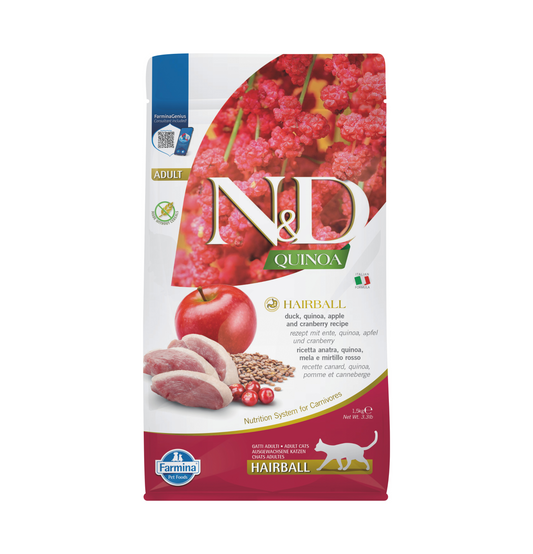 Farmina N&D | 天然藜麥無穀物保健系列 - 鴨肉去毛球成貓乾糧 1.5kg
