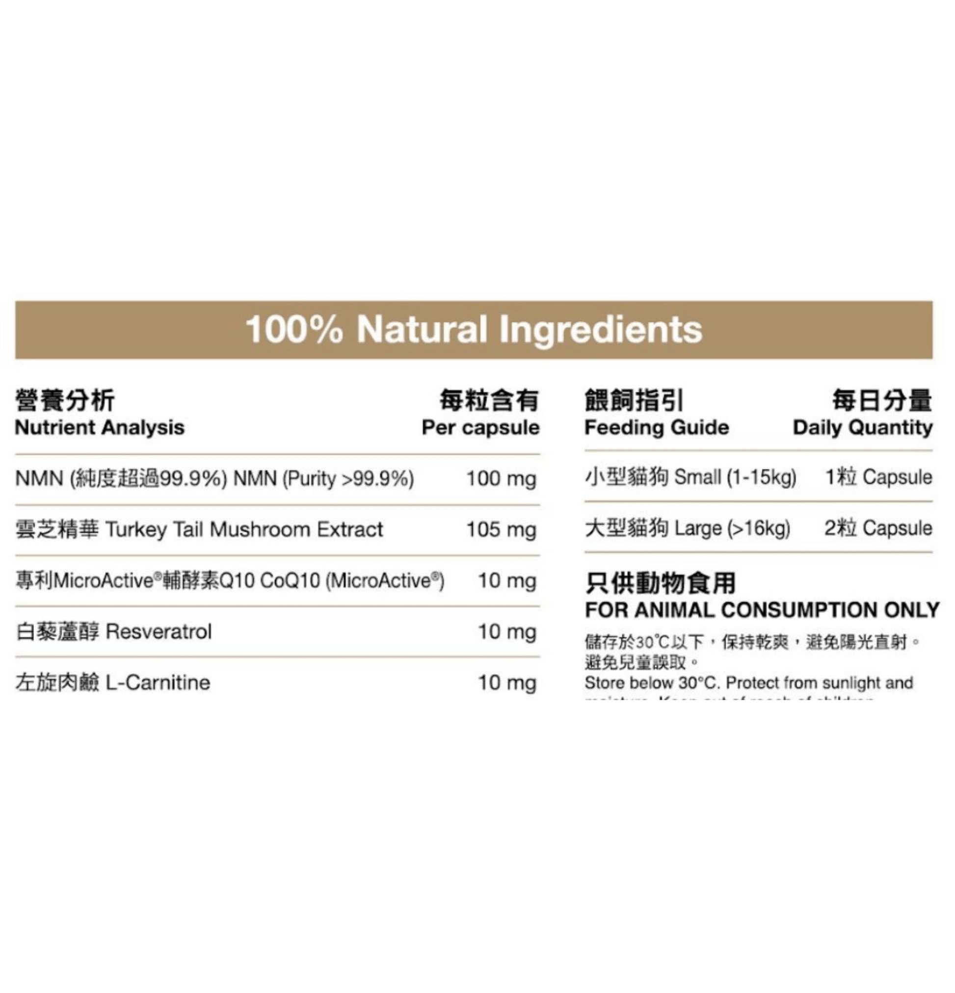 VetPro+ | 自然處方 養命丸 NMN+ 逆齡雲芝 (30粒) （貓狗食用） - SugarPet 寵甜