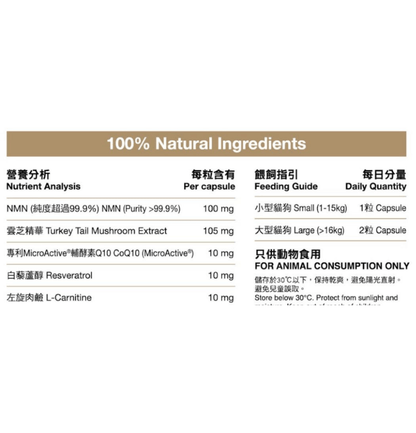 VetPro+ | 自然處方 養命丸 NMN+ 逆齡雲芝 (30粒) （貓狗食用） - SugarPet 寵甜